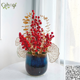 Chậu Hoa Tết Cắm Sẵn- Chậu Đào Đông Đỏ Cắm Sẵn Điểm Vàng Kim 40x25x12 Cm