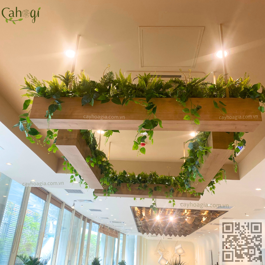 Bồn Cây Giả Treo Trần Trang Trí Quán Cafe 3