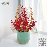Chậu Hoa Tết Cắm Sẵn- Chậu Đào Đông Đỏ Cắm Sẵn Điểm Vàng Kim 40x25x12 Cm