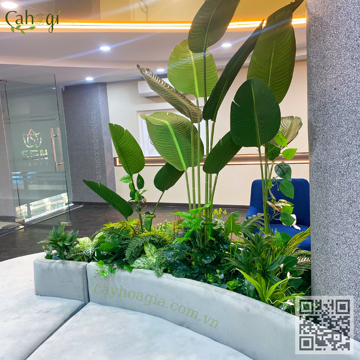 thi công bồn cây sảnh lễ tân-1