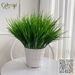 Cây Giả - Cây Môn Xanh Lòng Trắng 9 Lá 32 Cm