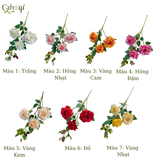 Hoa Giả - Cành Hồng 3 Bông Cỡ Lớn 2 Nụ 75 Cm