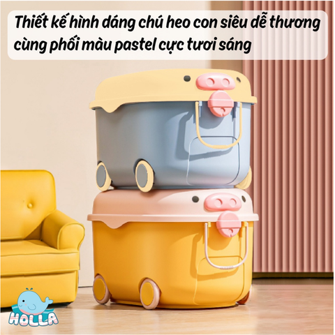 Thùng Đựng đồ chơi Trẻ Em Có Bánh Xe Thiết Kế Hình Con Heo, Con Vịt Ngộ Nghĩnh