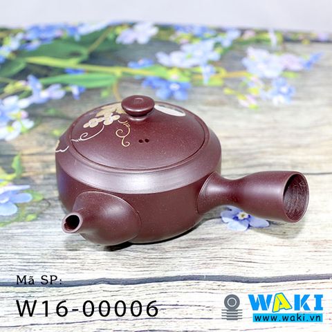 Bình trà gốm Nhật nâu đất, có triện, 7,5x8cm, W16-00006