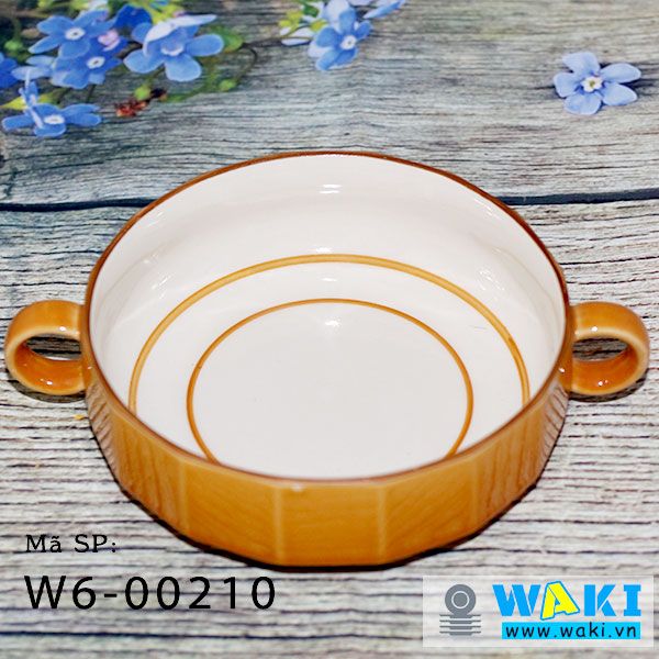 Thố sứ Nhật có tay cầm màu nghệ, 14x10x4.5cm, W6-00210