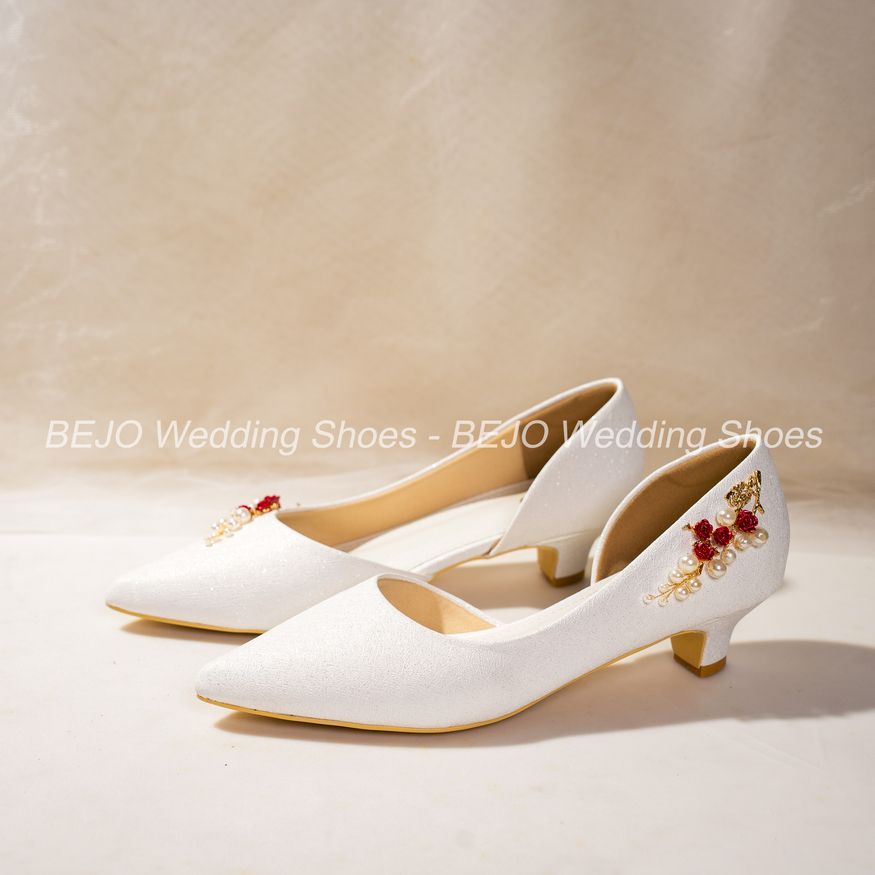  Giày cưới cao cấp Bejo H51.3P.03 Nụ hoa đỏ, cành ngọc 