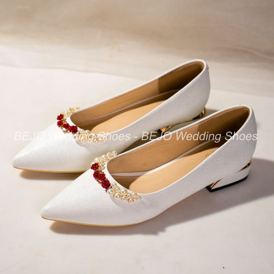  Giày cưới cao cấp Bejo H98.04 Nụ hoa đỏ, cành ngọc 