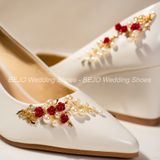  Giày cưới cao cấp Bejo W09.03 Nụ hoa đỏ, cành ngọc 