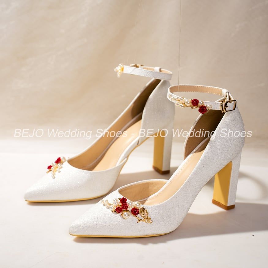  Giày cưới cao cấp Bejo H88.G.05 Nụ hoa đỏ, cành ngọc 