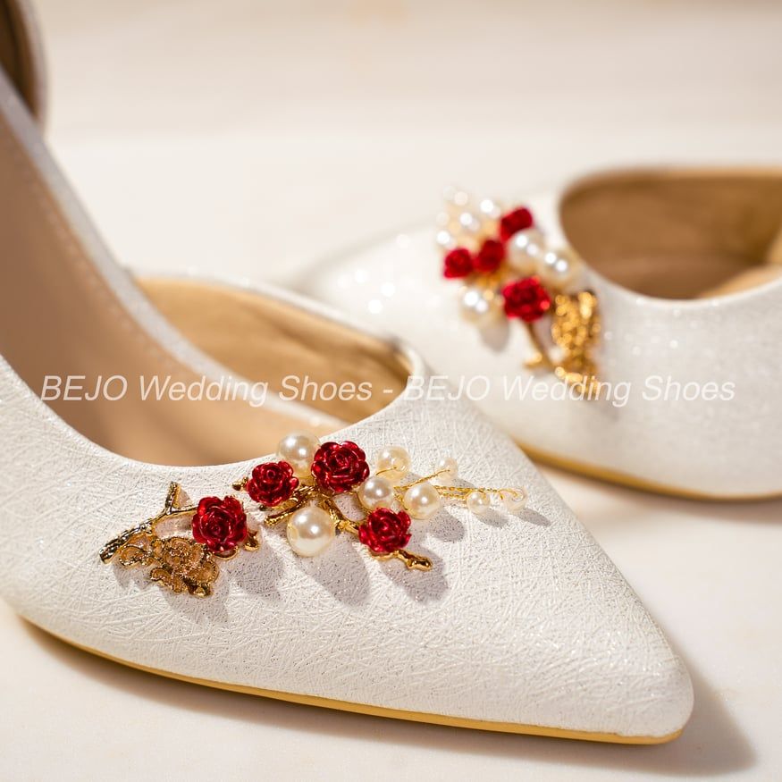  Giày cưới cao cấp Bejo H88.G.05 Nụ hoa đỏ, cành ngọc 