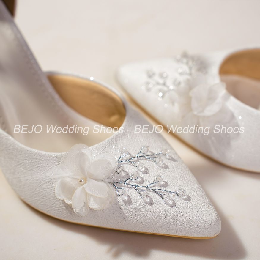  Giày cưới cao cấp Bejo H78.G.05 Hoa lụa, nhánh pha lê 