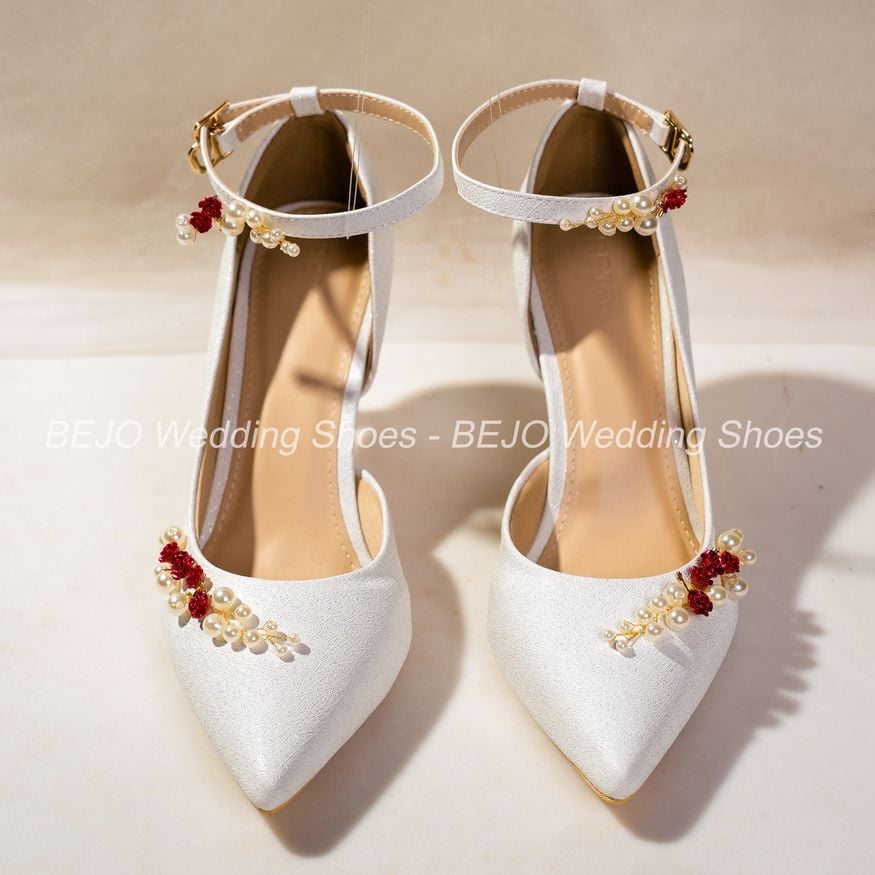  Giày cưới cao cấp Bejo H88.05 Nụ hoa đỏ, cành ngọc 