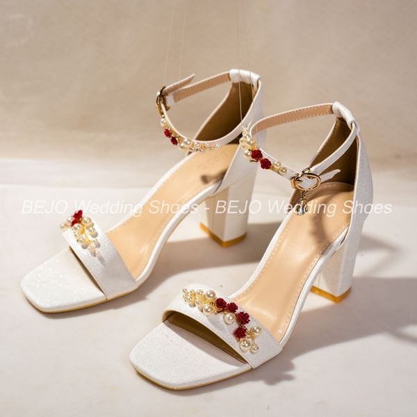  Giày cưới cao cấp Bejo S46.05 Nụ hoa đỏ, cành ngọc 