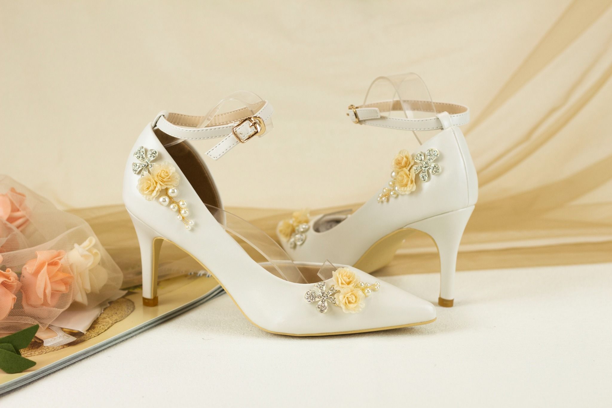  Giày cưới - Giày cô dâu cao cấp BEJO H88.03.TRANG  hoa cam, ngọc mai 