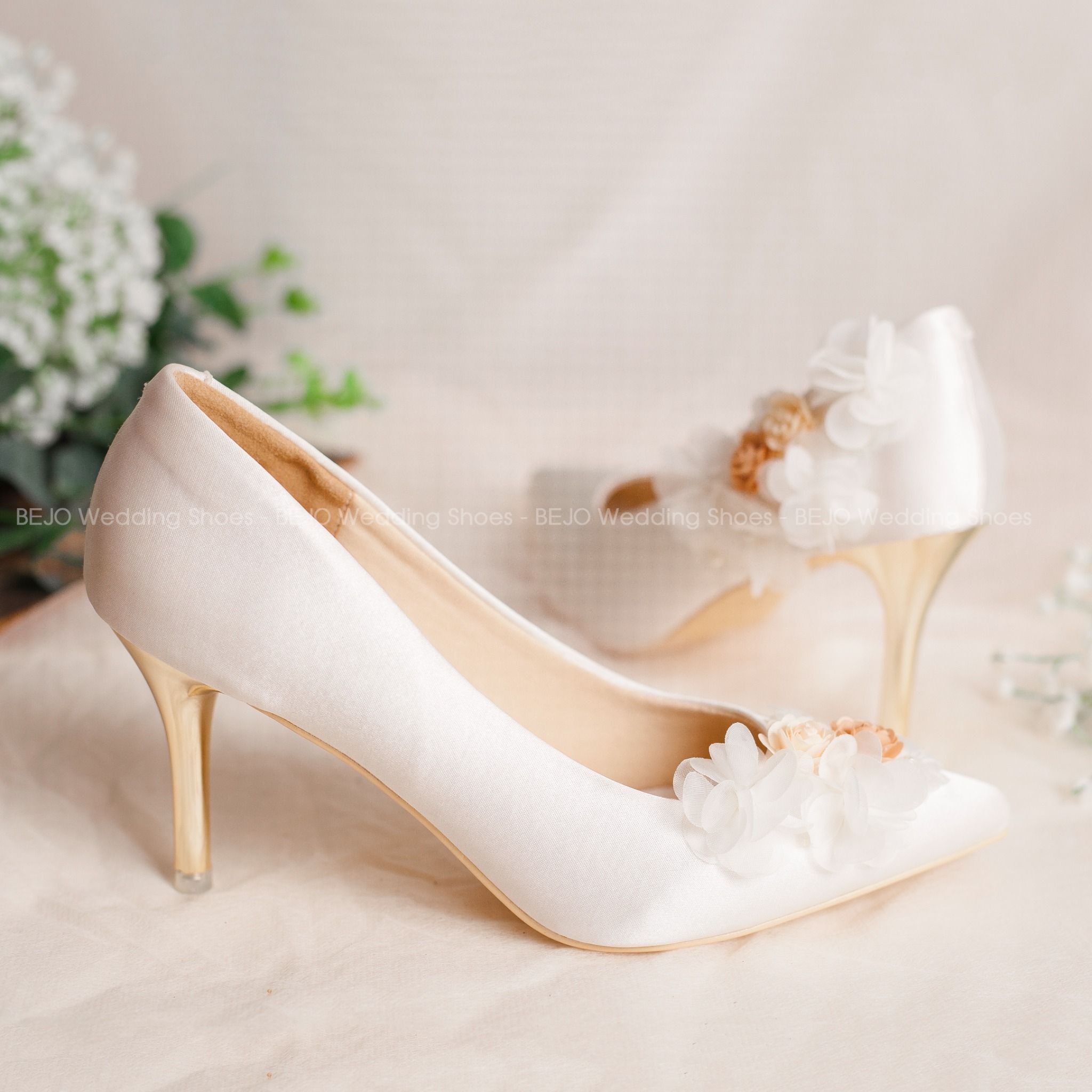  Giày cưới - Giày cô dâu cao cấp BEJO H85.04.TRANGLUA.HOAVOANLUA 