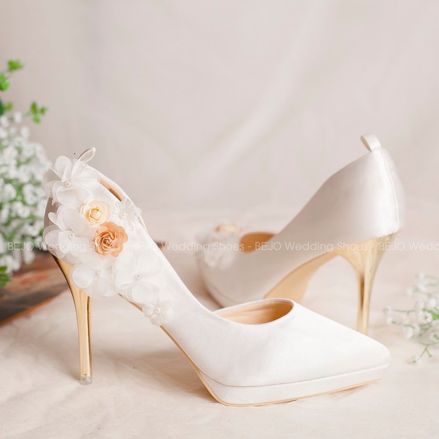  Giày cưới - Giày cô dâu cao cấp BEJO H95.03.TRANGLUA.HOAVOANLUA 