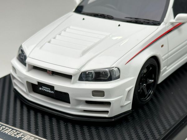 Xe Mô Hình Nissan Stagea- R34 Custom Version Limited 66 pcs 1:18 Ivy Model ( Trắng Viền Đỏ Mâm Đen )