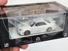 Xe mô hình Nissan GTR R34 Z-Tune Diecast-Openable Hood 1:64 Time Micro (Trắng) + Fig