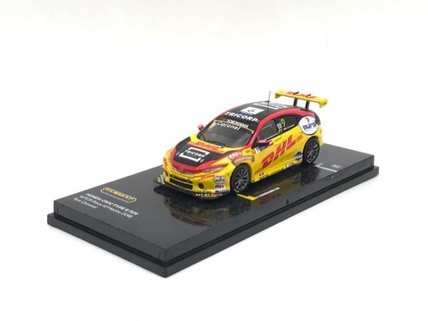 Xe Mô Hình Honda Civic Type R TCR WTCR Race Of Macau 2018 Tom Coronel 1:64 Tarmac Works (Vàng Viền Đỏ #9 )