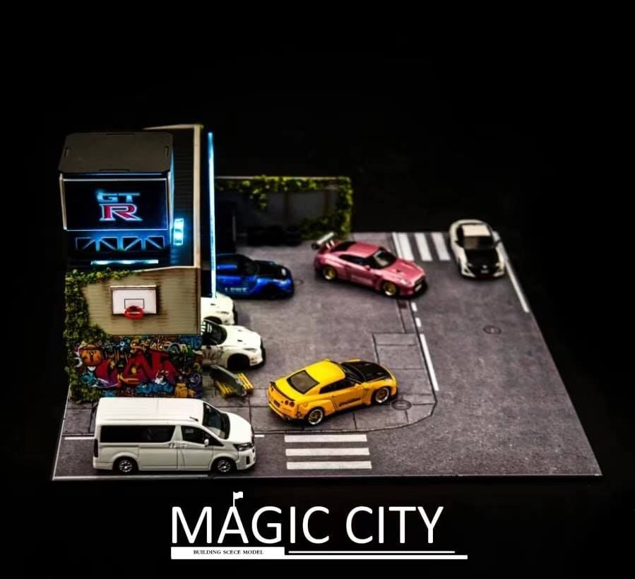 Mô Hình Nhà Diorama Japanese GTR sports car Modification shop 1:64 Mag