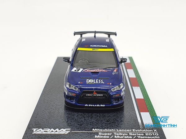 Xe Mô Hình Mitsubishi Lancer Evolution X Super Taikyu Series 2010 Mineo / Murata / Yamauchi 1:64 Tarmac Works ( Xanh )