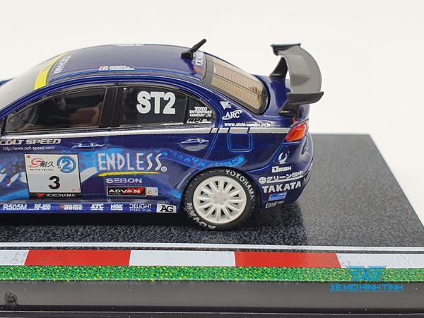 Xe Mô Hình Mitsubishi Lancer Evolution X Super Taikyu Series 2010 Mineo / Murata / Yamauchi 1:64 Tarmac Works ( Xanh )