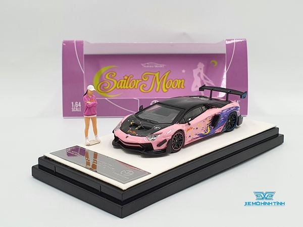 Xe Mô Hình Lamborghini Aventador 2.0 Sailor Moon 1:64 ( Hồng Kèm Figure)