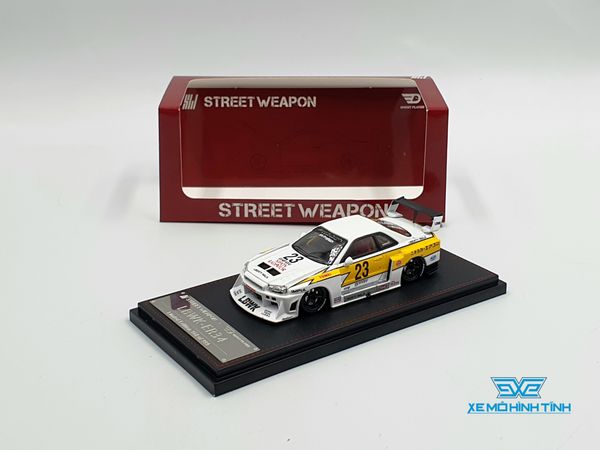 Xe Mô Hình Nissan Openable LBWK GTR ER34, white #23 1:64 Street Weapon ( Trắng Sọc Vàng )