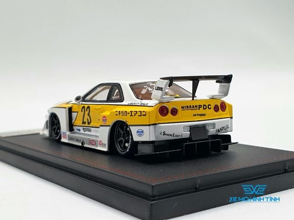 Xe Mô Hình Nissan Openable LBWK GTR ER34, white #23 1:64 Street Weapon ( Trắng Sọc Vàng )