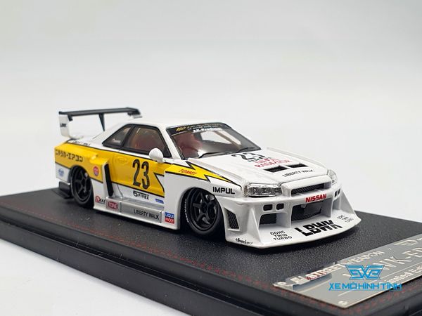 Xe Mô Hình Nissan Openable LBWK GTR ER34, white #23 1:64 Street Weapon ( Trắng Sọc Vàng )