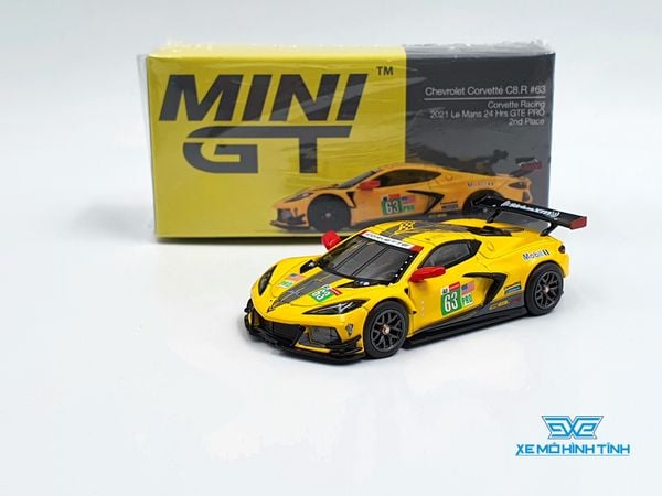 Xe Mô Hình Chevrolet Corvette C8.R #63 Corvette Racing 2021 Le Mans 24 Hrs GTE PRO 2nd Place LHD 1:64 MiniGT (Vàng)