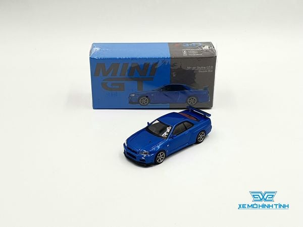 Xe Mô Hình Nissan Skyline GT-R (R34) V-Spec II Bayside Blue 1:64 MiniGT ( Xanh )