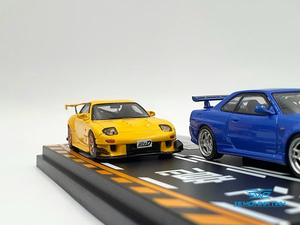 Xe Mô Hình Keisuke Takahashi RX-7 (FD3S) Yellow & Kozo Hoshino Skyline GT-R(BNR34) Blue 