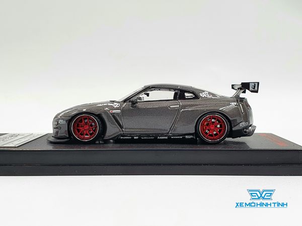 Xe Mô Hình Nissan Pandem R35 GT-R Gun Metallic 1:64 Ignition Model ( Xám Bánh Đỏ )