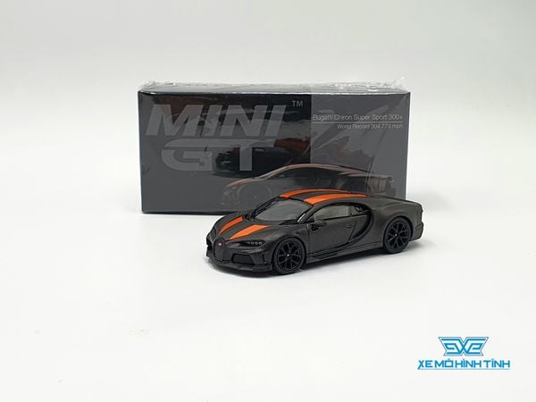 Xe Mô Hình Bugatti Chiron Super Sport 300+ World Record 304.773 mph LHD 1:64 MiniGT (đen sọc cam )