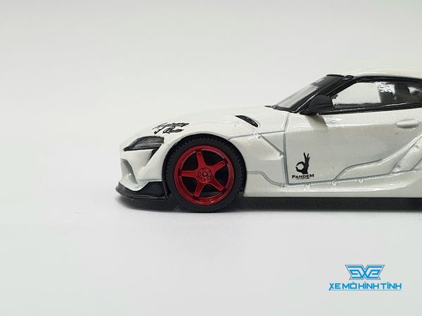 Xe Mô Hình Pandem Toyota GR Supra V1.0 Pearl White LHD 1:64 MiniGT ( Trắng Mâm Đỏ )