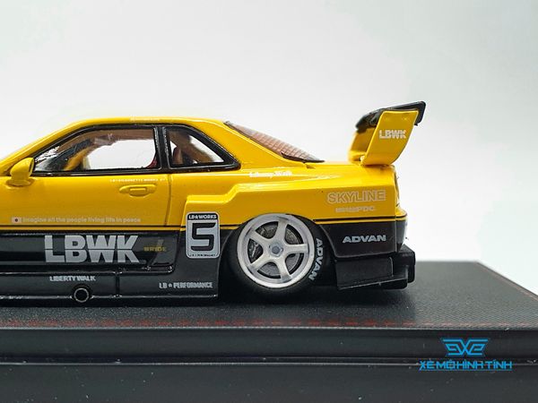 Xe Mô Hình Nissan Openable LBWK GTR ER34, Yellow #5 1:64 Street Weapon ( Vàng )