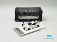 Xe mô hình Nissan GTR R34 Z-Tune Diecast-Openable Hood 1:64 Time Micro (Trắng) + Fig