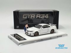 Xe mô hình Nissan GTR R34 Z-Tune Diecast-Openable Hood 1:64 Time Micro (Trắng) + Fig