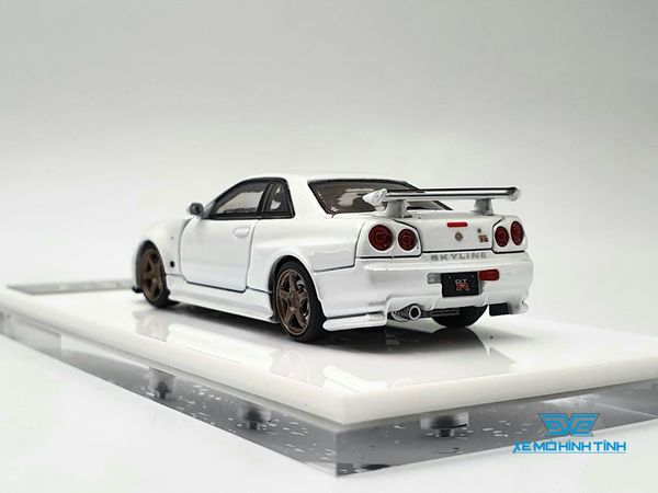 Xe mô hình Nissan GTR R34 Z-Tune Diecast-Openable Hood 1:64 Time Micro (Trắng) + Fig