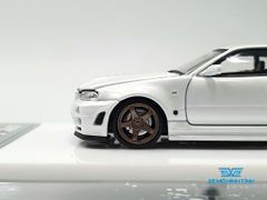 Xe mô hình Nissan GTR R34 Z-Tune Diecast-Openable Hood 1:64 Time Micro (Trắng) + Fig