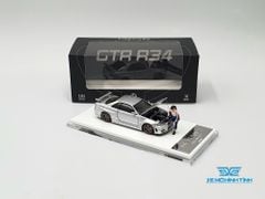 Xe mô hình Nissan GTR R34 Z-Tune Diecast-Openable Hood 1:64 Time Micro (Silver) + Fig