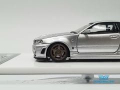 Xe mô hình Nissan GTR R34 Z-Tune Diecast-Openable Hood 1:64 Time Micro (Silver) + Fig