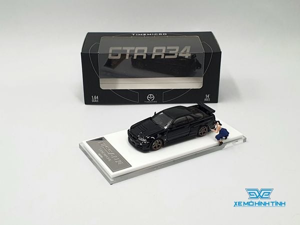 Xe Mô Hình Nissan GTR R34 Z-Tune Diecast-Openable Hood 1:64 Time Micro (Đen) + Fig