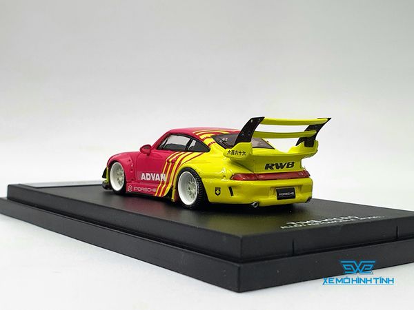 Xe Mô Hình Porsche Rauh Welt 993 Double Wing Advan 1:64 Time Micro (Vàng/Hồng)