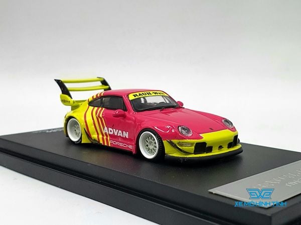 Xe Mô Hình Porsche Rauh Welt 993 Double Wing Advan 1:64 Time Micro (Vàng/Hồng)