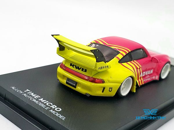 Xe Mô Hình Porsche Rauh Welt 993 Double Wing Advan 1:64 Time Micro (Vàng/Hồng)