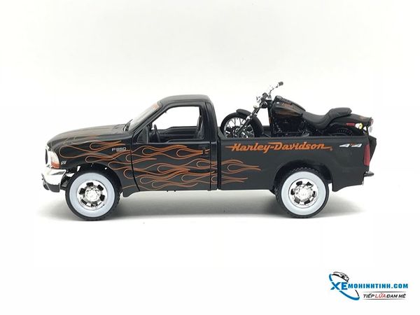 Xe Mô Hình 1999 Ford F350 Pickup/2002 Harley Davidson Night Train 1:24 Maisto ( Đen viền cam )