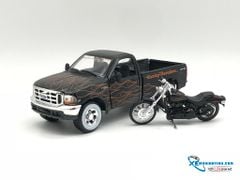 Xe Mô Hình 1999 Ford F350 Pickup/2002 Harley Davidson Night Train 1:24 Maisto ( Đen viền cam )