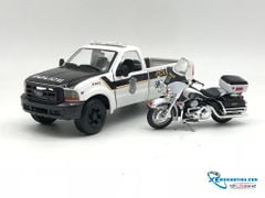 Xe Mô Hình Ford F-350 Superduty Pickup 99 Police Plus FLHTPI Electra Glide 1:24 Maisto ( Trắng Police )